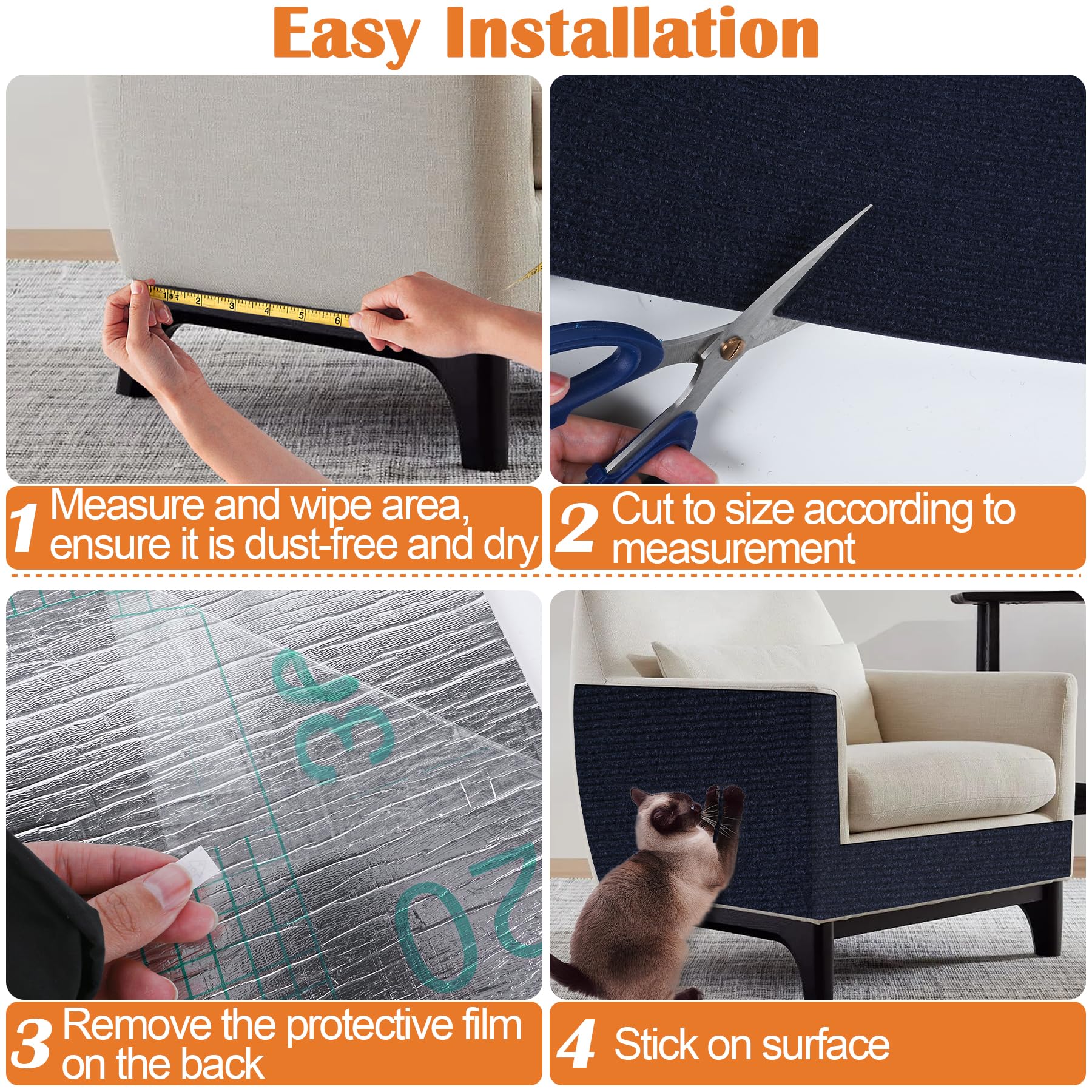 Inchoco Cat Scratch Pads For Indoor Cats - 100'' X 15.8'' Trimmable Self-Adhesive Couch Corner Protectors For Cats, Diy Climbing